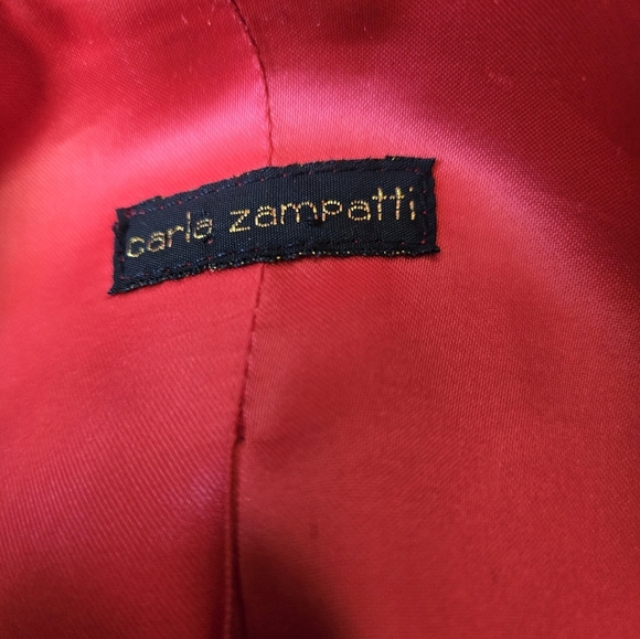 CARLA ZAMPATTI Virgin wool unbelted  navy trench,bright orange lining.Size Large - Picture 13 of 16